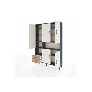 Arges Dolap 10 Raflı 2 Çekmeceli 5 Kapaklı 132x30x195 Antrasit-aytaşı/çam