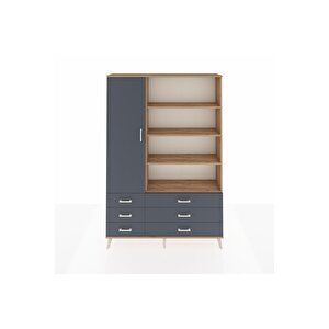 Arges Gardrop 8 Raflı 6 Çekmeceli Tek Kapaklı  132x30x195 Çam-antrasit