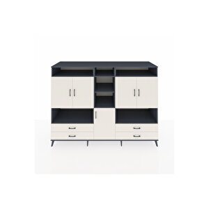 Kronos Dolap 12 Raflı 4 Çekmeceli 5 Kapaklı 220x59x163 Antrasit-aytaşı