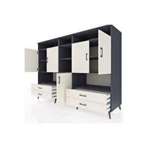 Kronos Dolap 12 Raflı 4 Çekmeceli 5 Kapaklı 220x59x163 Antrasit-aytaşı