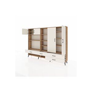 Arges Dolap 12 Raflı 4 Çekmeceli 4 Kapaklı 220x30x163 Çam-aytaşı