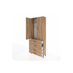 Arges Dolap 2 Raflı 4 Çekmeceli Tek Askılı 88x30x221 Çam-çam