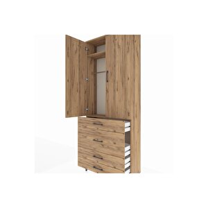 Arges Dolap 2 Raflı 4 Çekmeceli Tek Askılı 88x30x221 Çam-çam