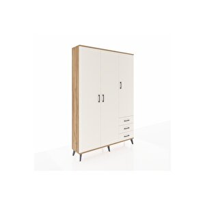 Arges Gardrop 6 Raflı 3 Çekmeceli Tek Askılı 132x30x195 Çam-aytaşı