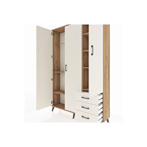 Arges Gardrop 6 Raflı 3 Çekmeceli Tek Askılı 132x30x195 Çam-aytaşı