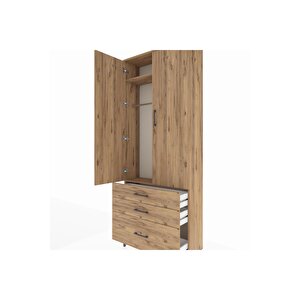 Arges Dolap 2 Raflı 3 Çekmeceli Tek Askılı 88x30x221 Çam-çam