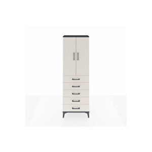 Arges Dolap Tek Raflı 5 Çekmeceli Tek Askılı 60x30x182 Antrasit-aytaşı
