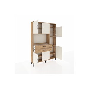 Arges Dolap 9 Raflı 2 Çekmeceli 6 Kapaklı 132x30x195 Çam-aytaşı/çam