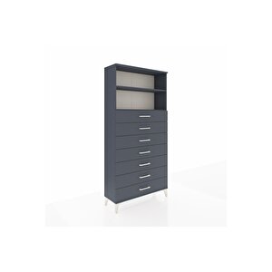Arges Dolap 2 Raflı 7 Çekmeceli 88x30x182 Antrasit-antrasit