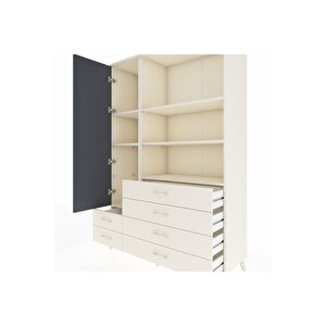 Hyperion Dolap 7 Raflı 6 Çekmeceli Tek Kapaklı  132x44x195 Aytaşı-antrasit/aytaşı