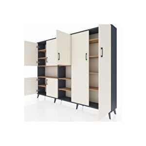 Arges Dolap 13 Raflı 7 Kapaklı 220x30x163 Antrasit-aytaşı/çam