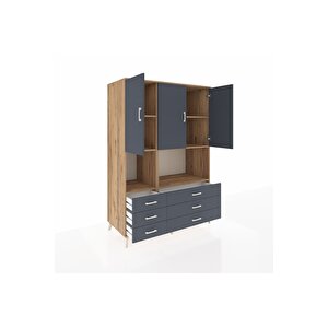 Kronos Dolap 6 Raflı 6 Çekmeceli 3 Kapaklı 132x59x195 Çam-antrasit/antrasit