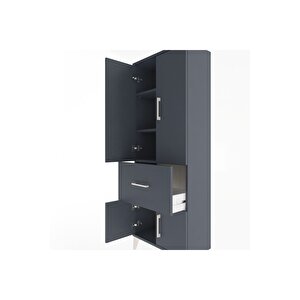Arges Dolap 3 Raflı Tek Çekmeceli 4 Kapaklı 60x30x163 Antrasit-antrasit