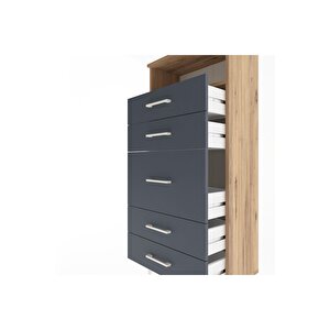 Arges Dolap Tek Raflı 5 Çekmeceli 60x30x134 Çam-antrasit