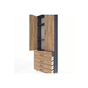 Arges Dolap 3 Raflı 4 Çekmeceli 2 Kapaklı 88x30x243 Antrasit-çam