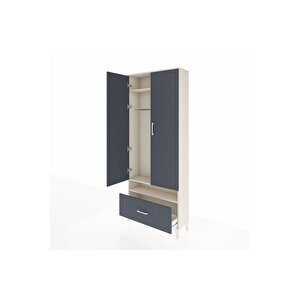 Arges Dolap 3 Raflı Tek Çekmeceli Tek Askılı 88x30x221 Aytaşı-antrasit