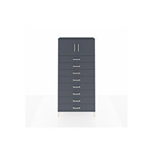 Arges Dolap Tek Raflı 8 Çekmeceli 2 Kapaklı 88x30x182 Antrasit-antrasit