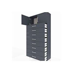 Arges Dolap Tek Raflı 8 Çekmeceli 2 Kapaklı 88x30x182 Antrasit-antrasit