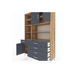 Hyperion Gardrop 9 Raflı 5 Çekmeceli 3 Kapaklı 132x44x195 Çam-antrasit