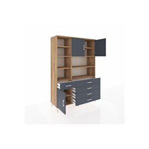 Hyperion Gardrop 9 Raflı 5 Çekmeceli 3 Kapaklı 132x44x195 Çam-antrasit