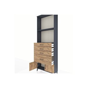 Arges Dolap 2 Raflı 4 Çekmeceli 2 Kapaklı 88x30x243 Antrasit-çam