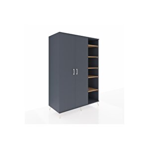 Kronos Dolap 7 Raflı 2 Kapaklı Tek Askılı 132x59x195 Antrasit-antrasit/çam