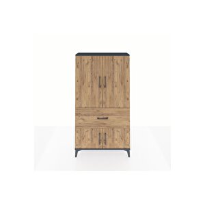 Arges Dolap 3 Raflı Tek Çekmeceli 4 Kapaklı 88x30x163 Antrasit-çam