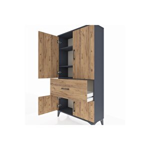 Arges Dolap 3 Raflı Tek Çekmeceli 4 Kapaklı 88x30x163 Antrasit-çam