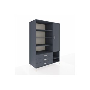 Kronos Dolap 9 Raflı 3 Çekmeceli Tek Kapaklı  132x59x195 Antrasit-antrasit/antrasit