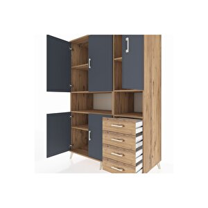 Kronos Dolap 7 Raflı 4 Çekmeceli 5 Kapaklı 132x59x195 Çam-antrasit/çam