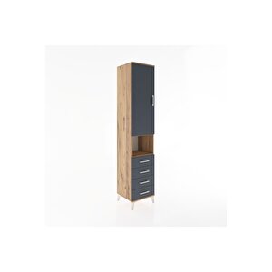 Hyperion Dolap 3 Raflı 4 Çekmeceli Tek Askılı 44x44x221 Çam-antrasit