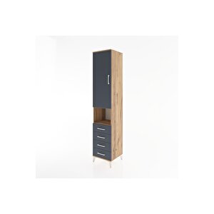 Hyperion Dolap 3 Raflı 4 Çekmeceli Tek Askılı 44x44x221 Çam-antrasit