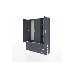 Arges Gardrop 5 Raflı 6 Çekmeceli Tek Askılı 132x30x195 Antrasit-antrasit