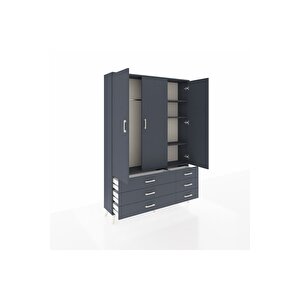 Arges Gardrop 5 Raflı 6 Çekmeceli Tek Askılı 132x30x195 Antrasit-antrasit