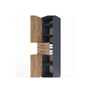 Hyperion Dolap 4 Raflı 2 Çekmeceli Tek Kapaklı 44x44x195 Antrasit-çam