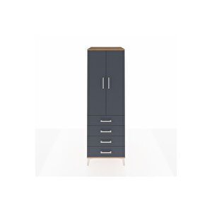Kronos Dolap Tek Raflı 4 Çekmeceli Tek Askılı 60x59x182 Çam-antrasit