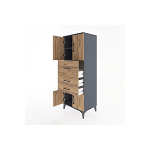 Hyperion Dolap 2 Raflı 3 Çekmeceli 4 Kapaklı 60x44x163 Antrasit-çam