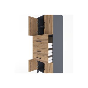 Hyperion Dolap 2 Raflı 3 Çekmeceli 4 Kapaklı 60x44x163 Antrasit-çam