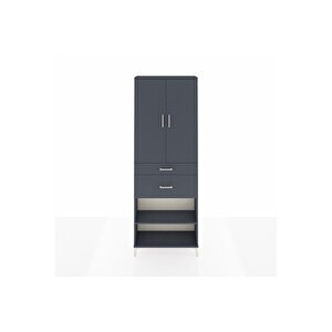 Arges Dolap 4 Raflı 2 Çekmeceli 2 Kapaklı 88x30x243 Antrasit-antrasit