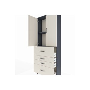 Arges Dolap 2 Raflı 4 Çekmeceli 2 Kapaklı 88x30x221 Antrasit-aytaşı