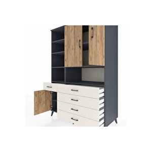 Kronos Dolap 8 Raflı 5 Çekmeceli 3 Kapaklı 132x59x195 Antrasit-çam/aytaşı