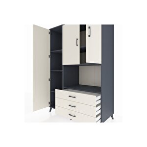 Kronos Dolap 6 Raflı 3 Çekmeceli 3 Kapaklı 132x59x195 Antrasit-aytaşı/aytaşı