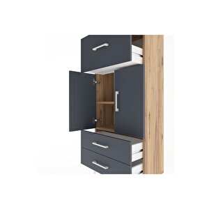 Arges Dolap 2 Raflı 3 Çekmeceli 2 Kapaklı 60x30x134 Çam-antrasit