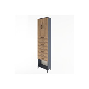 Arges Dolap 2 Raflı 7 Çekmeceli 2 Kapaklı 60x30x243 Antrasit-çam
