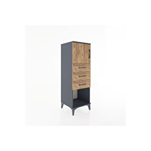 Hyperion Dolap Tek Raflı 3 Çekmeceli Tek Kapaklı 44x44x134 Antrasit-çam