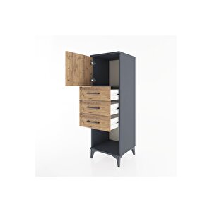 Hyperion Dolap Tek Raflı 3 Çekmeceli Tek Kapaklı 44x44x134 Antrasit-çam