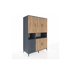 Kronos Dolap 7 Raflı 4 Çekmeceli 5 Kapaklı 132x59x195 Antrasit-çam/antrasit