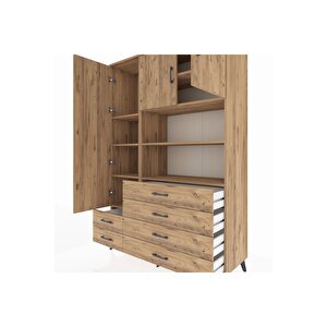 Hyperion Gardrop 8 Raflı 6 Çekmeceli 3 Kapaklı 132x44x195 Çam-çam