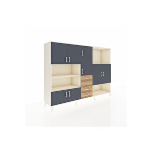 Hyperion Dolap 10 Raflı 4 Çekmeceli 8 Kapaklı 220x44x163 Aytaşı-antrasit/çam