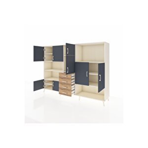 Hyperion Dolap 10 Raflı 4 Çekmeceli 8 Kapaklı 220x44x163 Aytaşı-antrasit/çam